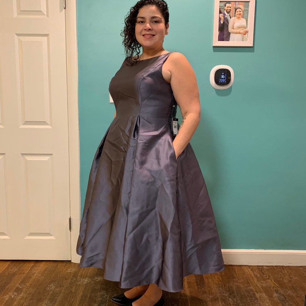 NWT Adrianna Papell Gunmetal Tea-length Dress